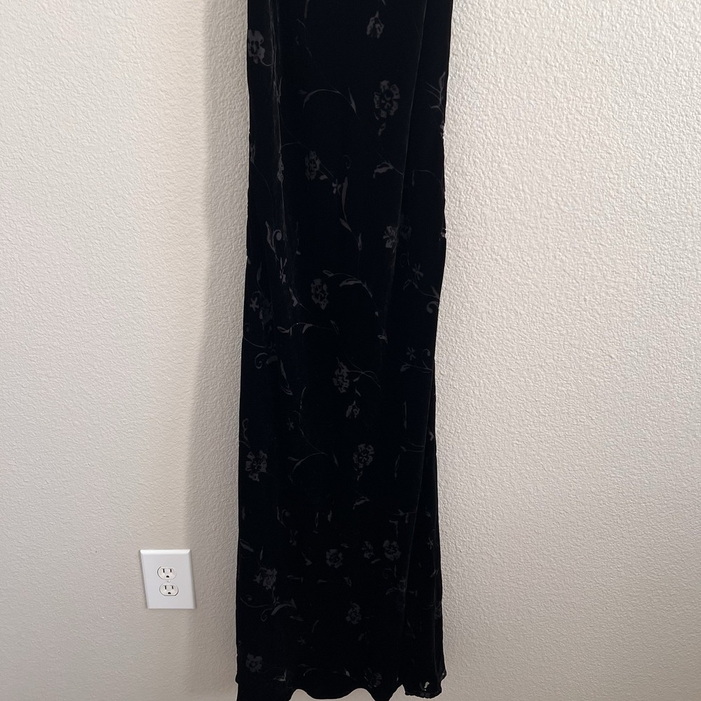 Sz 8 Black Velvet Burnout Dress Y2K Silk Blend Maxi NWT Lined Banana Republic - Picture 4 of 8